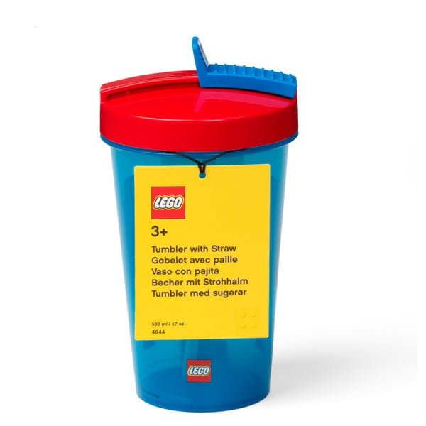 Plava čaša s crvenim poklopcem i slamkom LEGO® Iconic, 500 ml-image-1