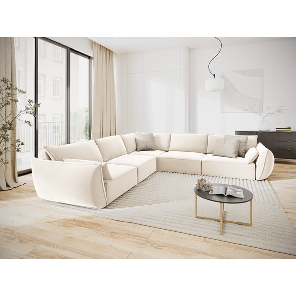 Bež baršunasti kutna garnitura Vanda – Mazzini Sofas-image-1