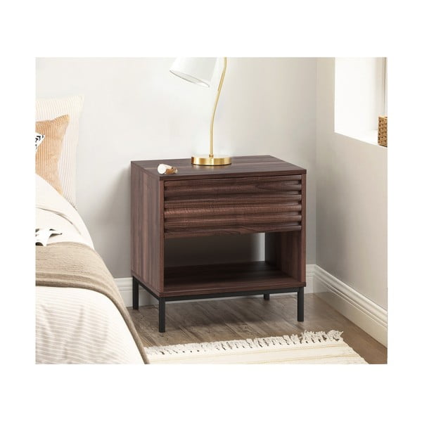 Tamno smeđi noćni ormarić s pločom stola u dekoru oraha Celine – Støraa-image-2