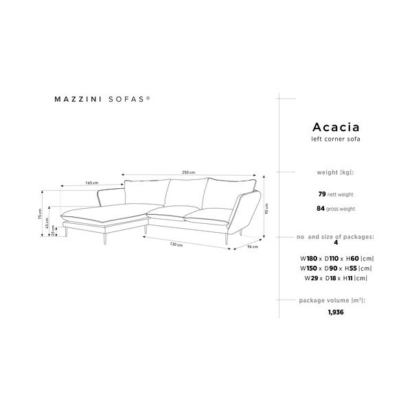 Svijetlo siva baršunasta kutna garnitura Mazzini Sofas Acacia, lijevi kut-image-3