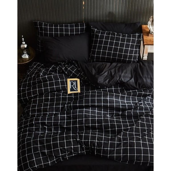 Crna posteljina za bračni krevet/za produženi krevet s uključenom plahtom/4-dijelna 200x220 cm Geometric – Mila Home-image-1