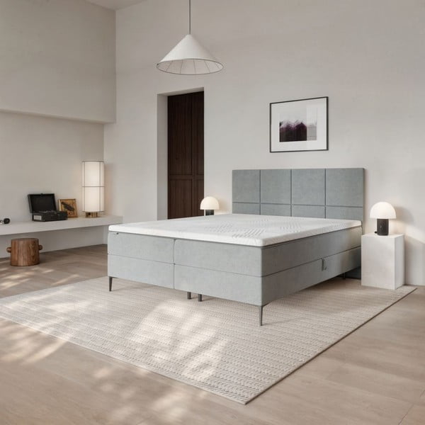 Sivi boxspring krevet s prostorom za pohranu 180x200 cm Bufo – MESONICA-image-1