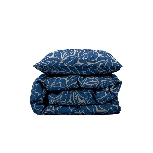 Plava posteljina za krevet za jednu osobu od damasta 140x200 cm Abstract leaves – Södahl