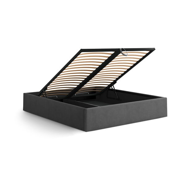 Antracitno sivi tapecirani bračni krevet s prostorom za odlaganje/bez uzglavlja s podnicom 180x200 cm Susan – Micadoni -image-3