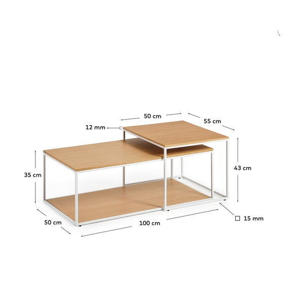 Stolići za kavu u setu 2 kom s pločom stola u dekoru hrasta u svijetloj prirodnoj boji 50x100 cm Yoana – Kave Home-image-3