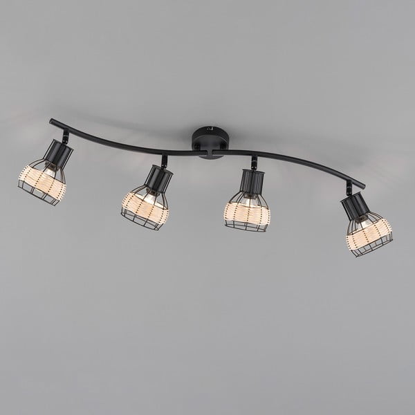 Crna stropna svjetiljka s metalnim sjenilom/sa sjenilom od ratana 10,5x70 cm Straw – Fischer & Honsel-image-2