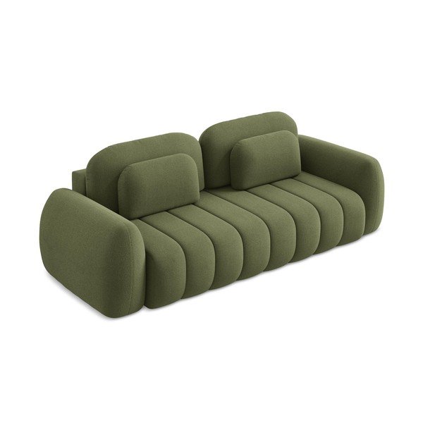 Zelena sklopiva/s prostorom za pohranu sofa od bouclé tkanine 266 cm Pele – Makamii-image-2