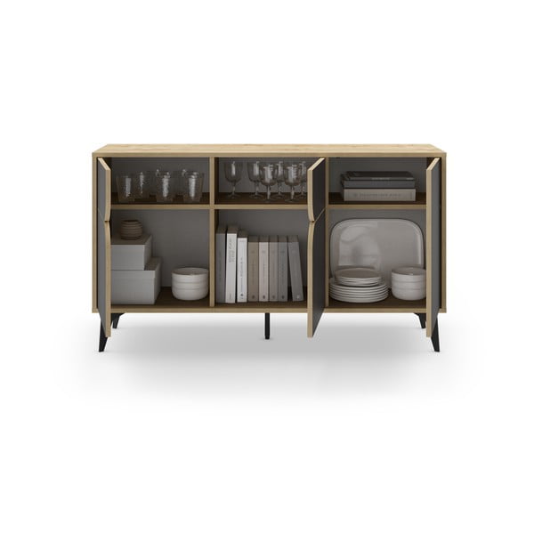 Crna/u prirodnoj boji niska komoda u dekoru hrasta 140x79 cm Nola – Marckeric-image-4