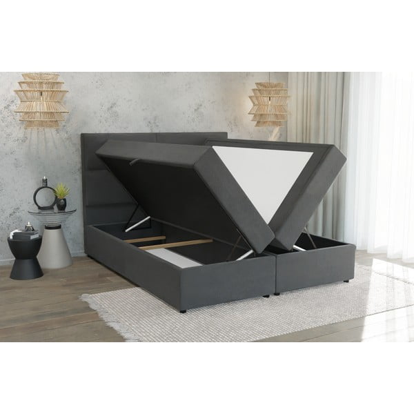 Sivi boxspring krevet s prostorom za pohranu 180x200 cm Lola – Ropez-image-4