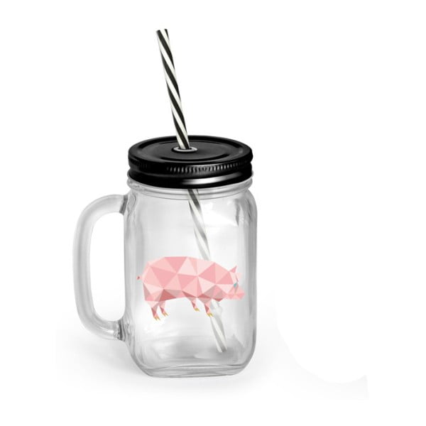 Čaša s poklopcem i slamkom Vialli Design Mia Natura Pig, 450 ml