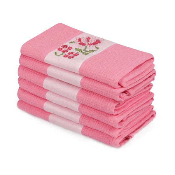 Set od 6 ružičastih ručnika od čistog pamuka Simplicity, 45 x 70 cm
