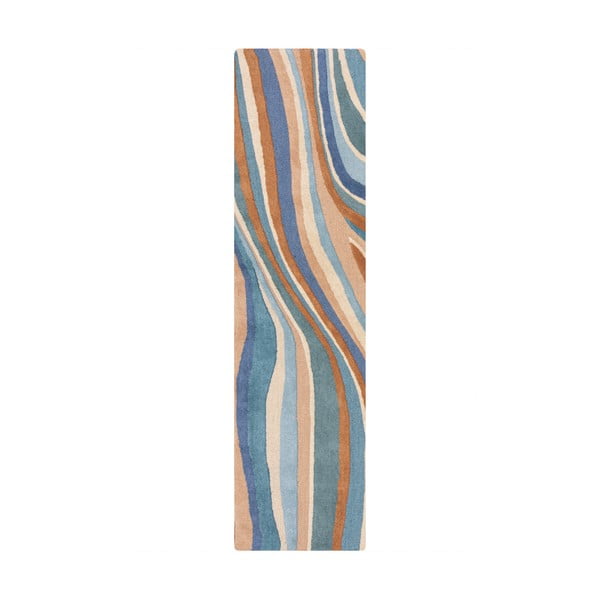 Plava ručno rađena vunena staza 60x230 cm Abstract Flow – Flair Rugs