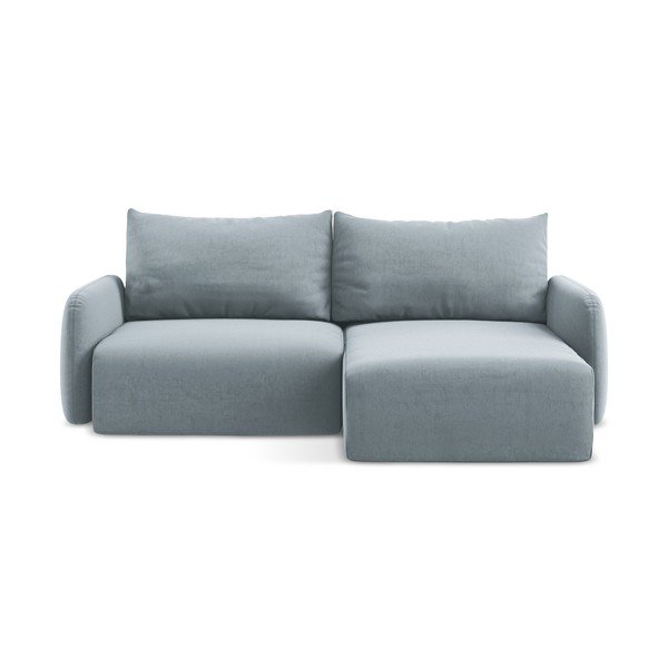 Plava baršunasti sklopiva/s prostorom za odlaganje kutna garnitura (s desnim kutom/s ležaljkom) Kalena – Makamii