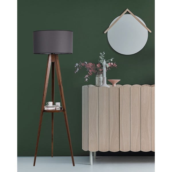 Crna/smeđa stojeća svjetiljka s policom s tekstilnim sjenilom (visina 154 cm) Sehbali Tripod – Opviq lights-image-1