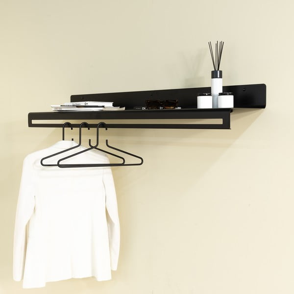 Crna metalna zidna vješalica s policom 120 cm Sway – Spinder Design-image-1