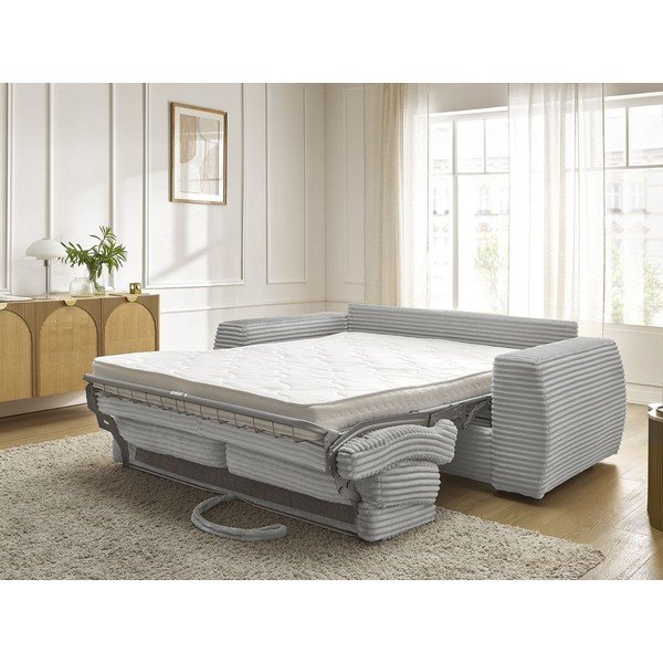 Svijetlo siva sofa za spavanje/sklopiva od samta 240 cm Hugo – Bobochic Paris-image-1