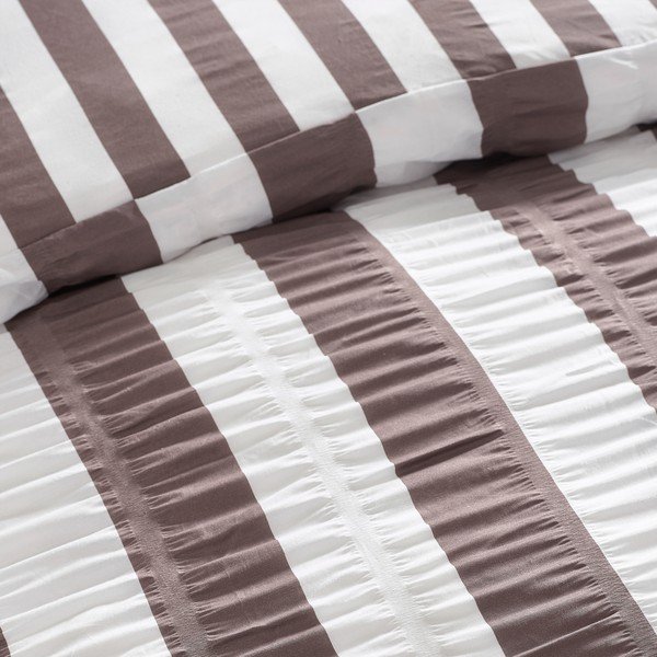 Tamno smeđa posteljina za bračni krevet 200x200 cm Seersucker Frill Stripe – Catherine Lansfield-image-3