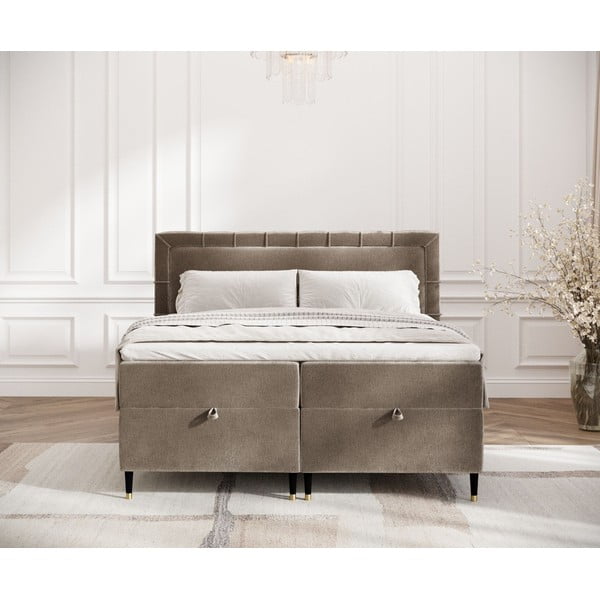 Bež boxspring krevet s prostorom za pohranu 160x200 cm Voyage – Maison de Rêve-image-4