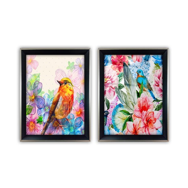 Set od 2 staklene slike Vavien Artwork Bird, 35 x 45 cm