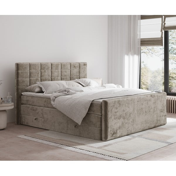 Svjetlo smeđi boxspring krevet s prostorom za odlaganje 200x200 cm Ava – Maison de Rêve-image-1