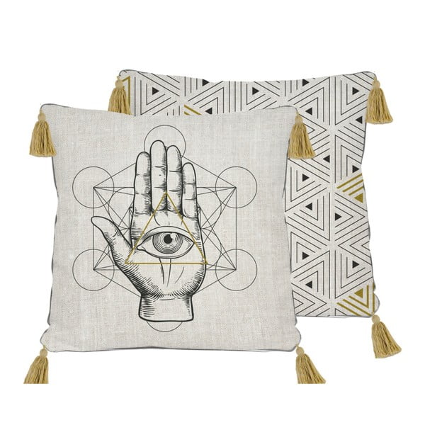 Obostrana jastučnica s primjesom lana Madre Selva Symbolic Hand, 45 x 45 cm-image-2