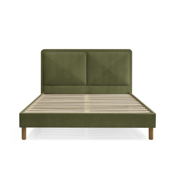 Zeleni podstavljeni tapecirani bračni krevet s podnicom 180x200 cm Mara – Bobochic Paris
