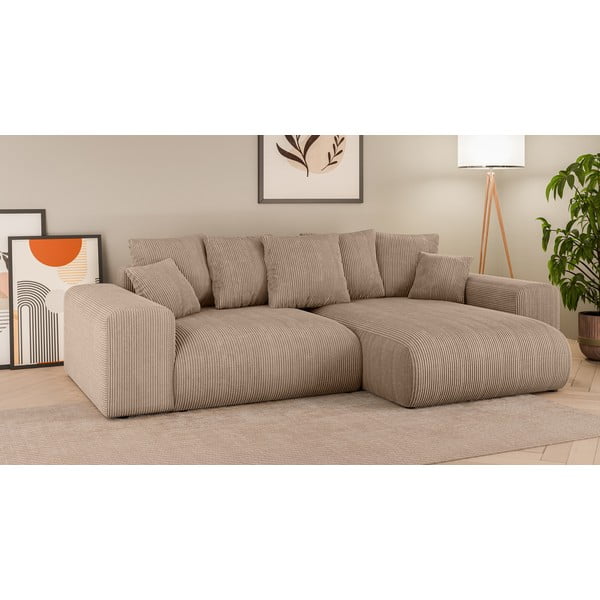 Bež sklopiva/s prostorom za odlaganje kutna garnitura od samta (promjenjiva) Luma – Ropez-image-1