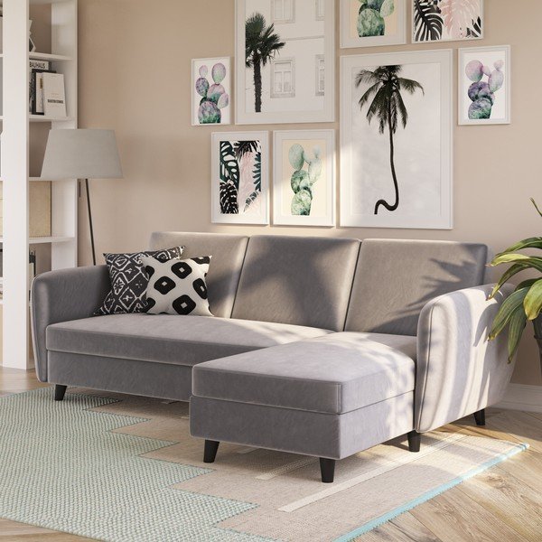 Siva baršunasti sklopiva kutna garnitura Perry – Støraa-image-4