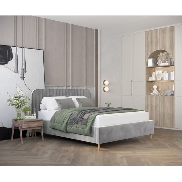 Sivi tapecirani krevet s prostorom za odlaganje s podnicom 120x200 cm Noto – Maison de Rêve-image-1