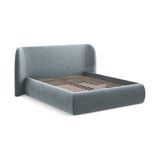 Svijetlo plavi tapecirani bračni krevet s prostorom za odlaganje s podnicom 180x200 cm Hauke – Makamii
