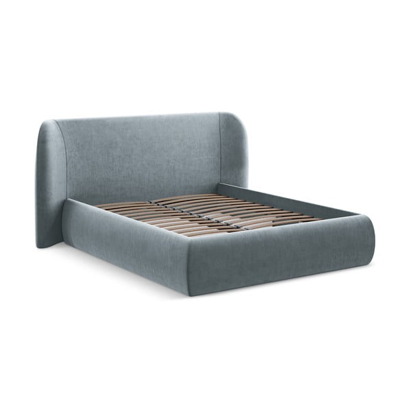 Svijetlo plavi tapecirani bračni krevet s prostorom za odlaganje s podnicom 140x200 cm Hauke – Makamii