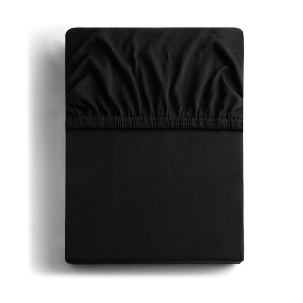 Crna elastična pamučna plahta DecoKing Amber Collection, 200/220 x 200 cm
