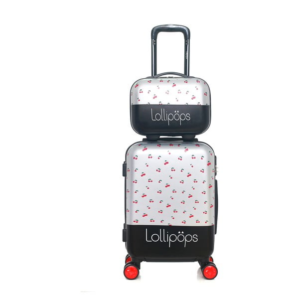 Set od sivog kofera na četiri kotača i kozmetičke torbice Lollopops Holly