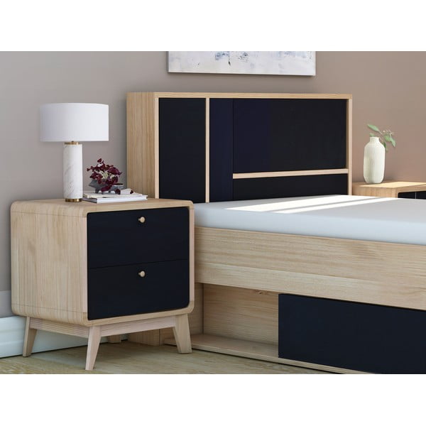 Crni noćni ormarić u dekoru hrasta Cassie - Støraa-image-1