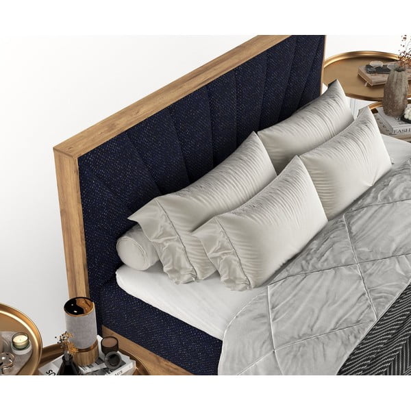 Tamno plavi/u prirodnoj boji boxspring krevet s prostorom za pohranu 160x200 cm Asahi – Maison de Rêve-image-1