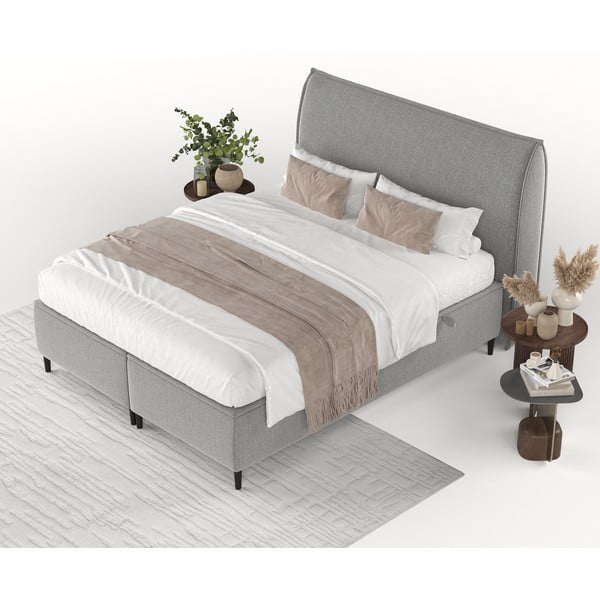 Svijetlo sivi tapecirani bračni krevet s prostorom za pohranu 160x200 cm Draco – Maison de Rêve-image-4