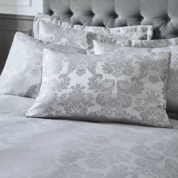 Siva posteljina za bračni krevet/za produženi krevet od damasta 230x220 cm Damask Jacquard – Catherine Lansfield-image-2