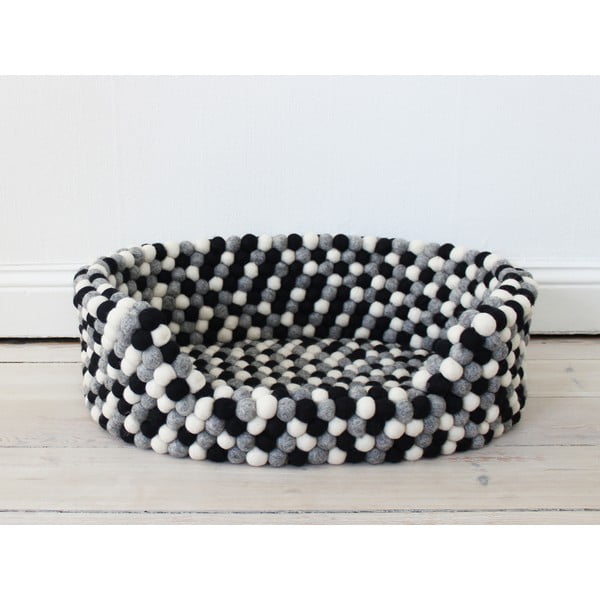Crno-bijeli krevetić za kućne ljubimce od vunenih pompona Wooldot Ball Pet Basket, 80 x 60 cm
