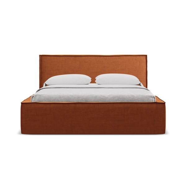 Tapecirani bračni krevet s prostorom za odlaganje s podnicom 160x200 cm boje terakote Anani – Makamii-image-3