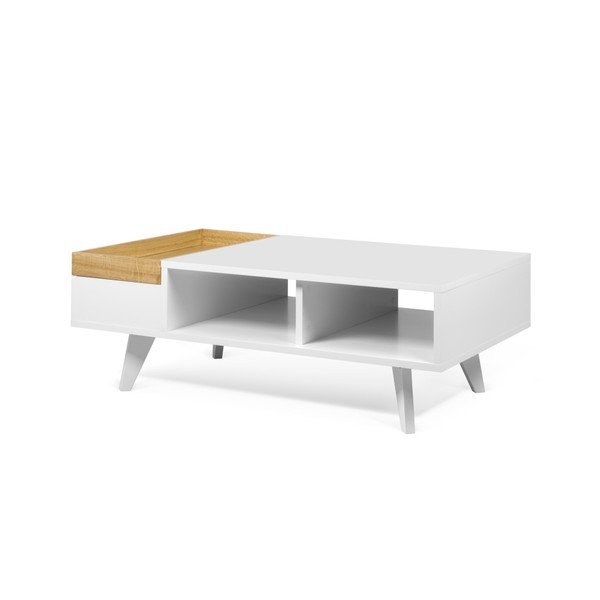 Bijeli stolić za kavu s detaljima od punog drveta Symbiosis Platô-image-3