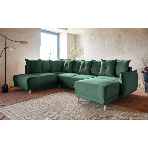 Zelena sklopiva kutna garnitura od samta (s lijevim kutom/u obliku slova "U") Lazy Lukka – Miuform-image-3