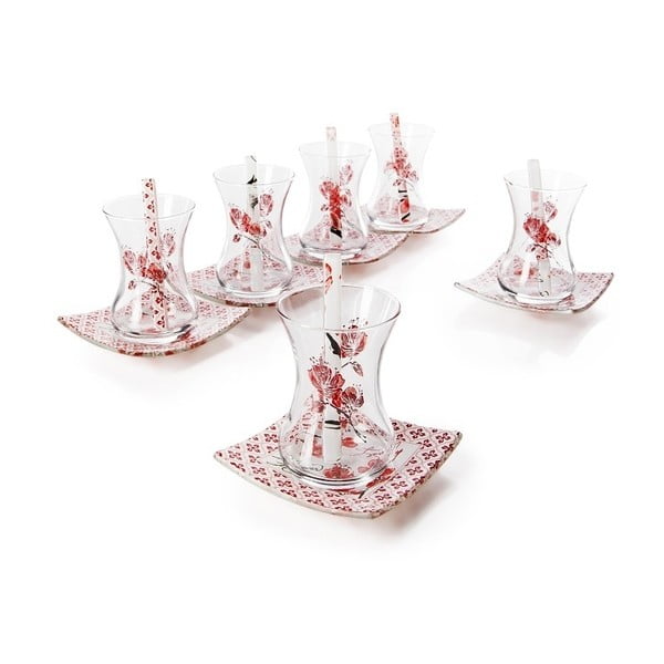 Bijelo-crveni 18-dijelni set za čaj od badema