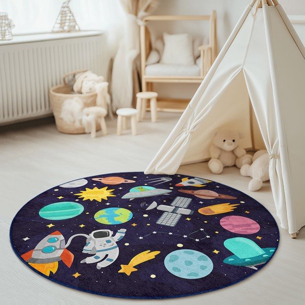 Tamno plavi periv dječji tepih za igru ø120 cm Into The Space – Mila Home-image-4