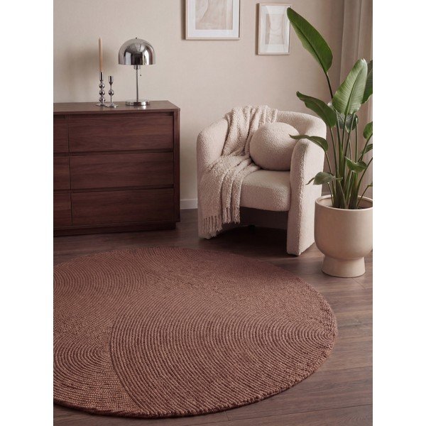 Ručno rađen vunen okrugao tepih boje terakote ø 120 cm Calmio – Hanse Home-image-1