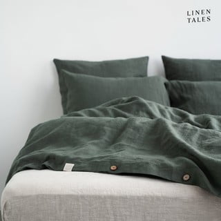 Tamno zelena lanena produljena posteljina za bračni krevet 200x220 cm - Linen Tales