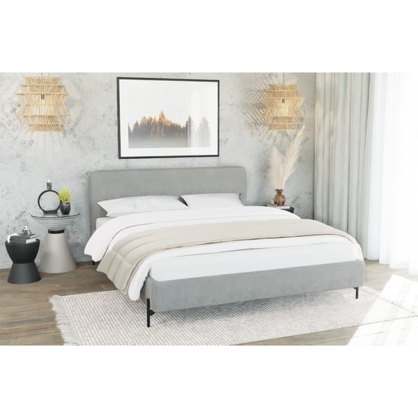 Svijetlo sivi tapecirani bračni krevet s podnicom 160x200 cm Barker – Ropez-image-2