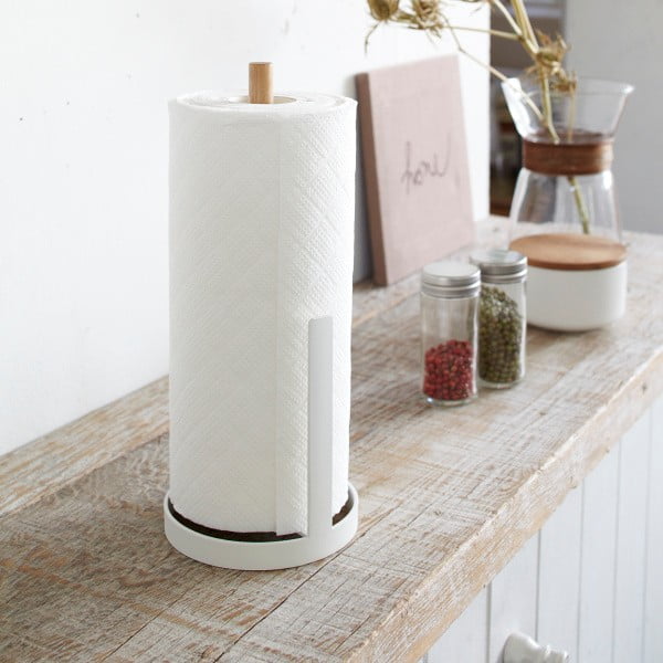Bijeli stalak za papirne ručnike s detaljima od bukovine YAMAZAKI Tosca-image-3