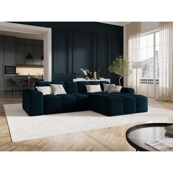 Tamnoplava baršunasta kutna garnitura (desni kut) Kendal - Micadoni Home-image-1