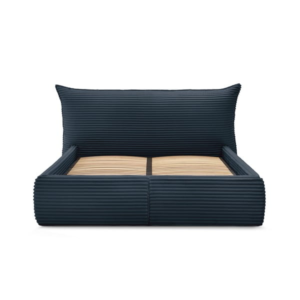 Tamno plavi tapecirani bračni krevet s prostorom za pohranu s podnicom 180x200 cm Jade – Bobochic Paris-image-1