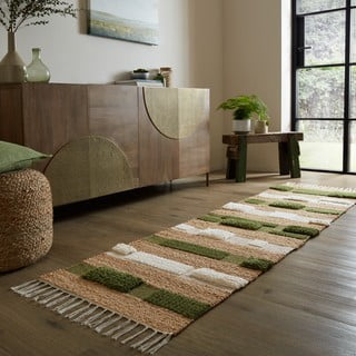 Zelena/u prirodnoj boji ručno rađena staza od mješavine jute 60x230 cm Medina Blocks – Flair Rugs